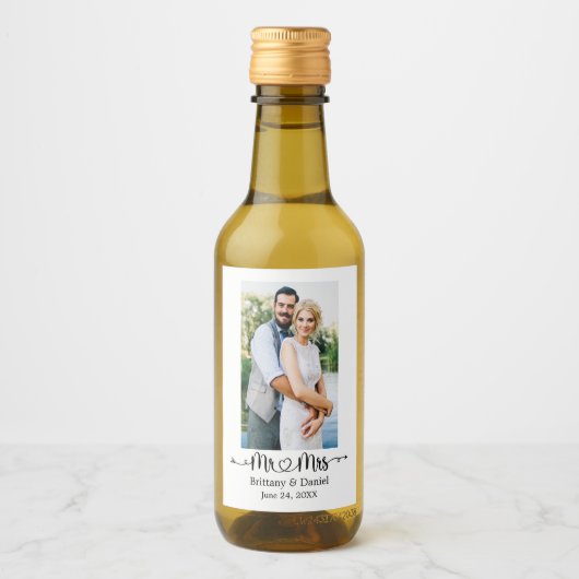 Calligraphy Heart Mr. und Mrs. Wedding Mini Weinetikett (Vorderseite)