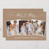 Calligraphy Heart Mr. Wedding 3 Foto Kraft Dankeskarte (Vorne/Hinten)