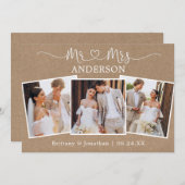 Calligraphy Heart Mr. Wedding 3 Fotos Kraft Dankeskarte (Vorne/Hinten)