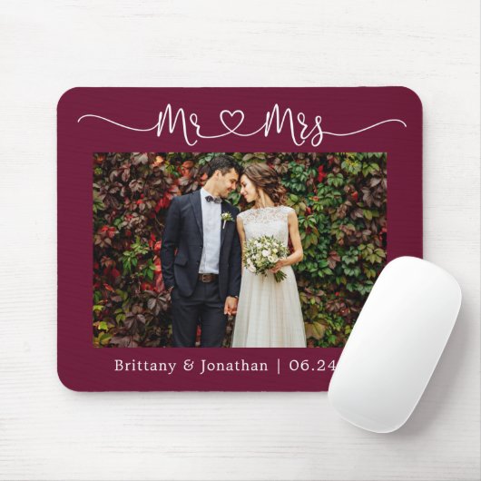 Calligraphy Heart Mr. Wedding Burgundy Mousepad (Mit Mouse)