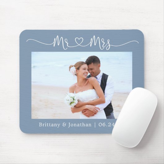 Calligraphy Heart Mr. Wedding Dusty Blue Mousepad (Mit Mouse)