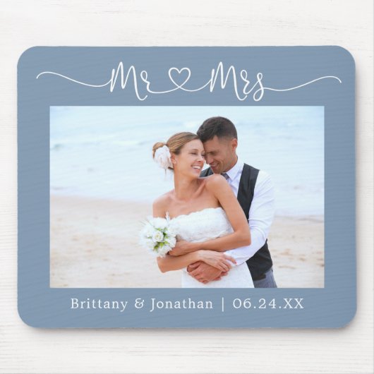 Calligraphy Heart Mr. Wedding Dusty Blue Mousepad (Vorne)
