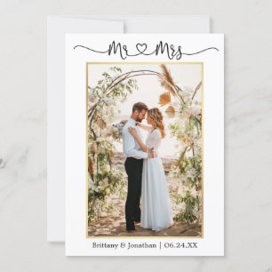 Calligraphy Heart Mr. Wedding Foto Gold Dankeskarte