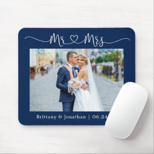 Calligraphy Heart Mr. Wedding Navy Blue Mousepad