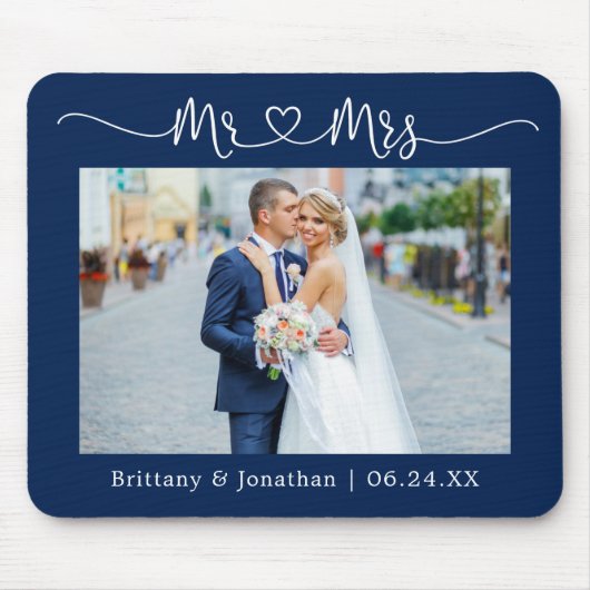Calligraphy Heart Mr. Wedding Navy Blue Mousepad (Vorne)