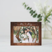 Calligraphy Heart Mr. Wedding Wood Vielen Dank Postkarte (Stehend Vorderseite)