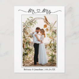 Calligraphy Heart Mrs. Wedding Foto Vielen Dank Postkarte