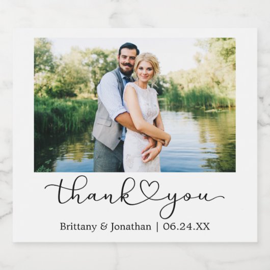 Calligraphy Heart Script Couple Foto Wedding Schaumweinetikett (Einzelnes Label)