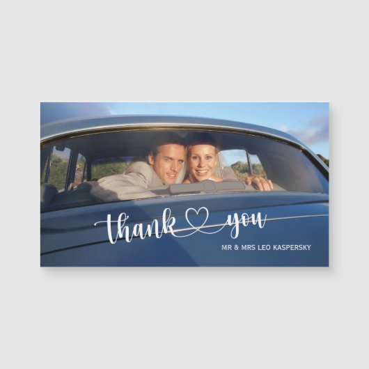 Calligraphy Heart Script Wedding Foto Vielen Dank Magnetkarte (Vorderseite)