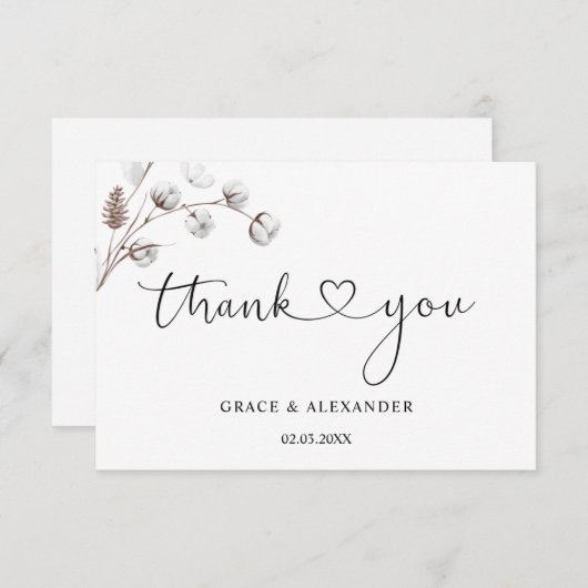 Calligraphy Heart Script Wedding Vielen Dank Dankeskarte (Vorne/Hinten)