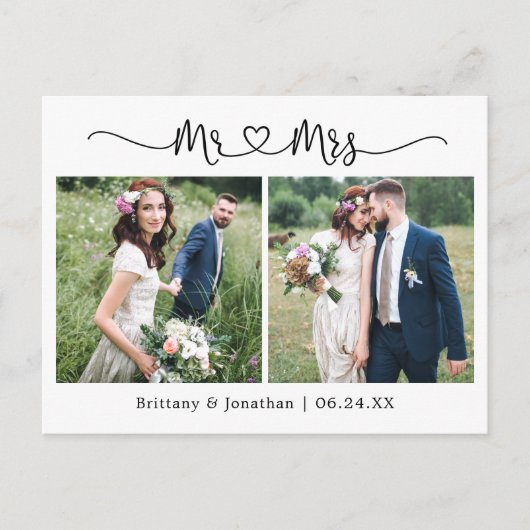 Calligraphy Heart Wedding 2 Foto Vielen Dank Postkarte (Vorderseite)