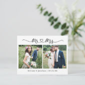 Calligraphy Heart Wedding 2 Foto Vielen Dank Postkarte (Stehend Vorderseite)