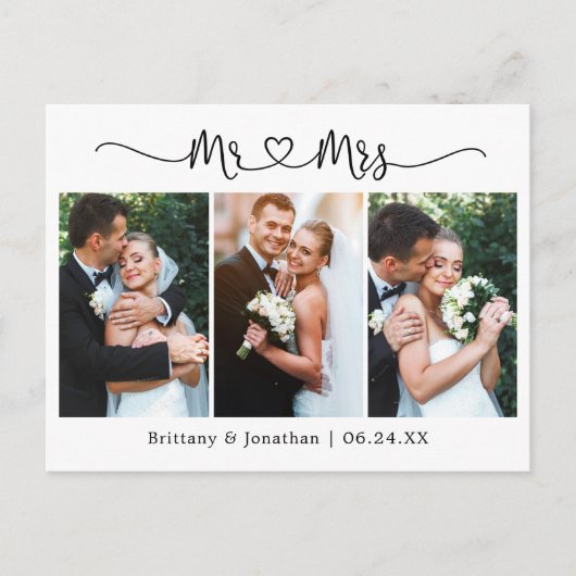 Calligraphy Heart Wedding 3 Foto Vielen Dank Postkarte (Vorderseite)