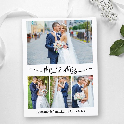 Calligraphy Heart Wedding 4 Foto Vielen Dank Postkarte