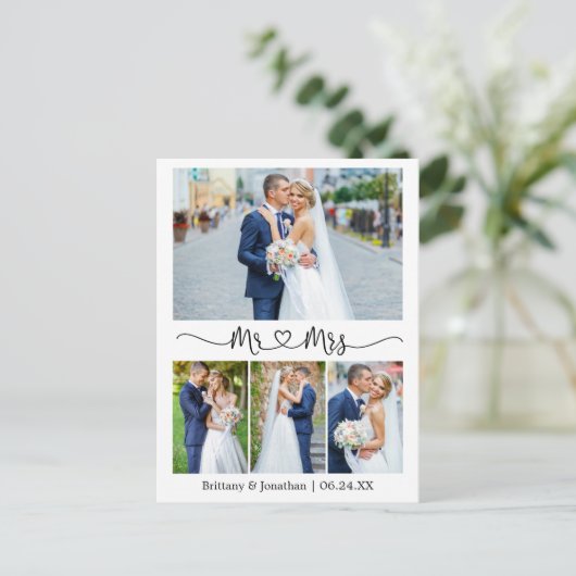 Calligraphy Heart Wedding 4 Foto Vielen Dank Postkarte (Stehend Vorderseite)