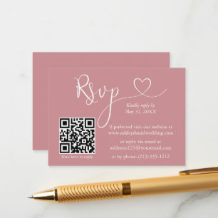 Calligraphy Heart Wedding QR UAWG Dusty Rose Begleitkarte