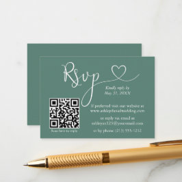 Calligraphy Heart Wedding QR UAWG Eucalyptus Green Begleitkarte