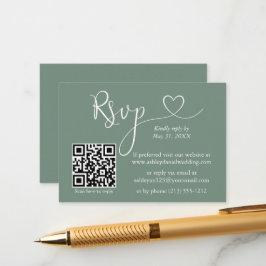 Calligraphy Heart Wedding QR UAWG Sage Green Begleitkarte