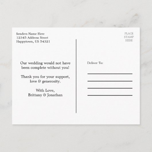 Calligraphy Heart Wedding Vielen Dank Postkarte (Rückseite)