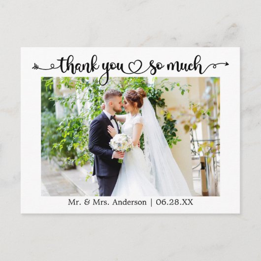 Calligraphy Heart Wedding Vielen Dank Postkarte (Vorderseite)