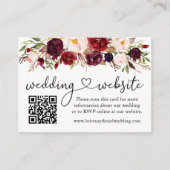 Calligraphy Heart Wedding Web QR Burgundy Floral Begleitkarte (Vorderseite)