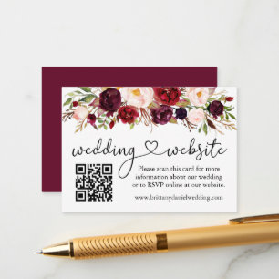 Calligraphy Heart Wedding Web QR Burgundy Floral Begleitkarte