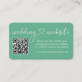 Calligraphy Heart Wedding Web QR Foto Mint Green Begleitkarte (Vorderseite)