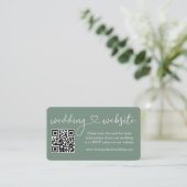Calligraphy Heart Wedding Web QR Foto Sage Green Begleitkarte (Stehend Vorderseite)