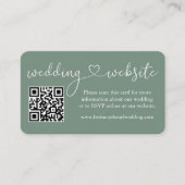 Calligraphy Heart Wedding Web QR Foto Sage Green Begleitkarte (Vorderseite)