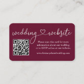 Calligraphy Heart Wedding Website QR Burgundy Begleitkarte (Vorderseite)