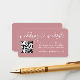 Calligraphy Heart Wedding Website QR Dusty Rose Begleitkarte