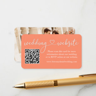 Calligraphy Heart Wedding Website QR Foto Coral Begleitkarte