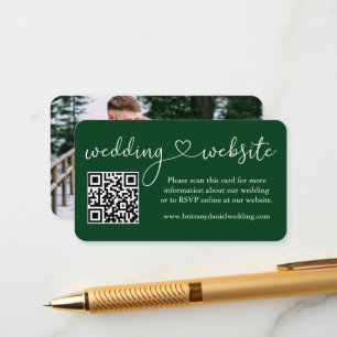 Calligraphy Heart Wedding Website QR Foto Green Begleitkarte
