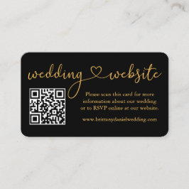 Calligraphy Heart Wedding Website QR Gold Black Begleitkarte