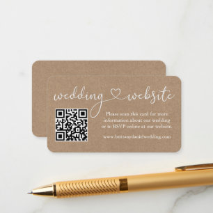 Calligraphy Heart Wedding Website QR Kraft Begleitkarte