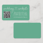 Calligraphy Heart Wedding Website QR Mint Green Begleitkarte (Vorne/Hinten)