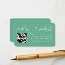 Calligraphy Heart Wedding Website QR Mint Green Begleitkarte