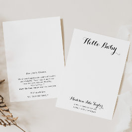 Calligraphy Hello Baby Birth Announcement Card Einladung