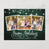 Calligraphy Holiday Green Wood String Lights Foto Postkarte (Vorderseite)