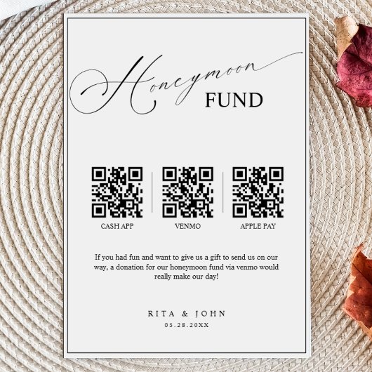 Calligraphy Honeymoon Fund Cash QR Code Wedding Poster
