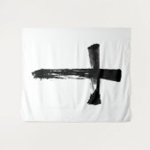 Calligraphy Ink Brush Cross - Modernes Crucifix Wandteppich (Vorderseite (Horizontal))