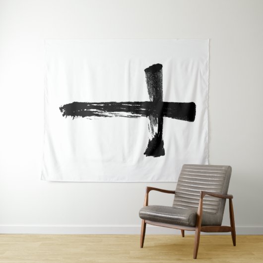 Calligraphy Ink Brush Cross - Modernes Crucifix Wandteppich (Beispiel (Horizontal))