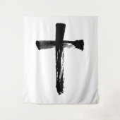 Calligraphy Ink Brush Cross - Modernes Crucifix Wandteppich (Vorderseite)