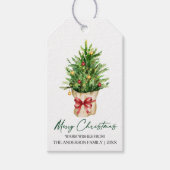 Calligraphy Ink Christmas Watercolor Pine Red Bow Geschenkanhänger (Vorderseite)
