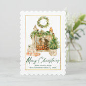 Calligraphy Ink Gold Frame Aquarell Weihnachten (Stehend Vorderseite)