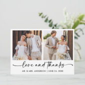Calligraphy Ink Pen Script 2 Fotos Wedding Dankeskarte (Stehend Vorderseite)