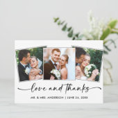 Calligraphy Ink Pen Script 3 Fotos Liebe Wedding Dankeskarte (Stehend Vorderseite)