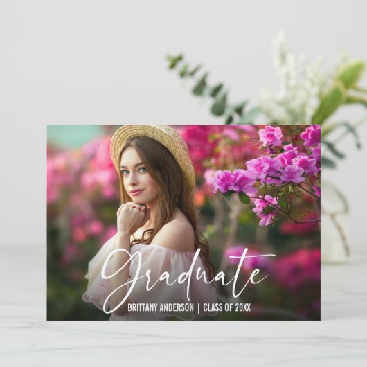 Calligraphy Ink Pen Script Foto Abschluss Ankündigung (Stehend Vorderseite)