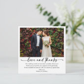 Calligraphy Ink Pen Script Foto Wedding Square Dankeskarte (Stehend Vorderseite)
