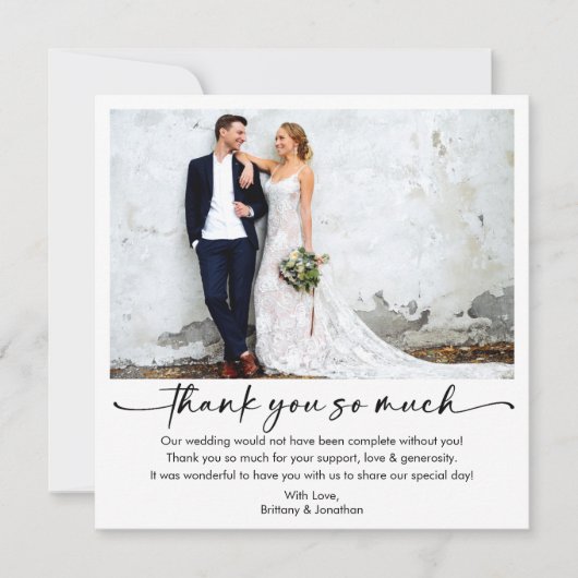 Calligraphy Ink Pen Script Wedding Foto Square Dankeskarte (Vorderseite)